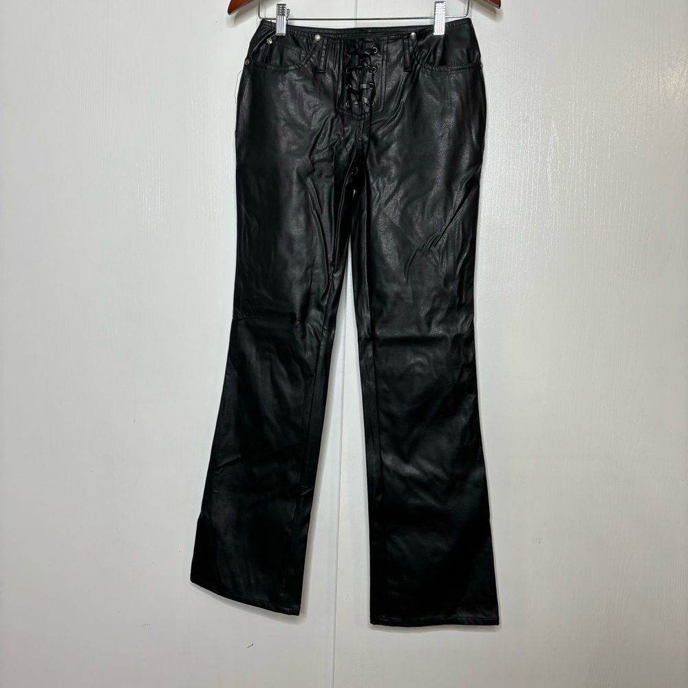 Vintage Y2K No Boundaries Black Faux Leather Flare Leg Pants — Size 3